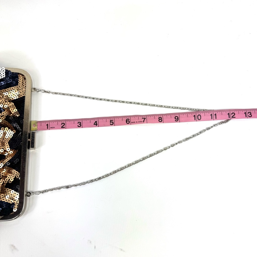Lulu Townsend chevron sequined clutch w silver chain. Black white navy & bronze - Picture 10 of 11
